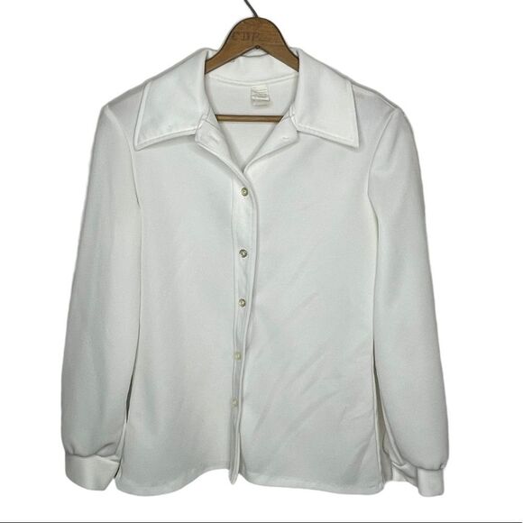 Vintage Polyester White Blouse - Picture 1 of 7